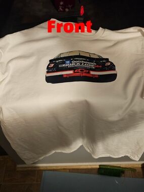 Gildan White Short Sleeve Tee with Black and Red Race Car Graphic